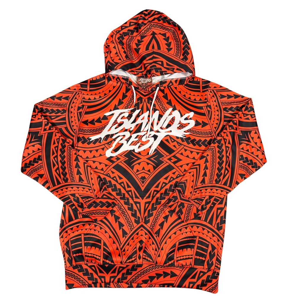 Islands Best Mens‎ AXL Orange Black Tribal All Over Print Hoodie